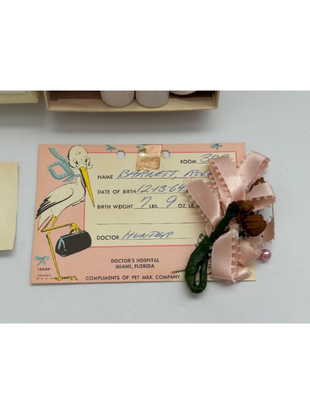 Vintage Blue Box Twin Baby Dolls Set Bottles Pink Blankets Corsage & Birth Card - Picture 8 of 10